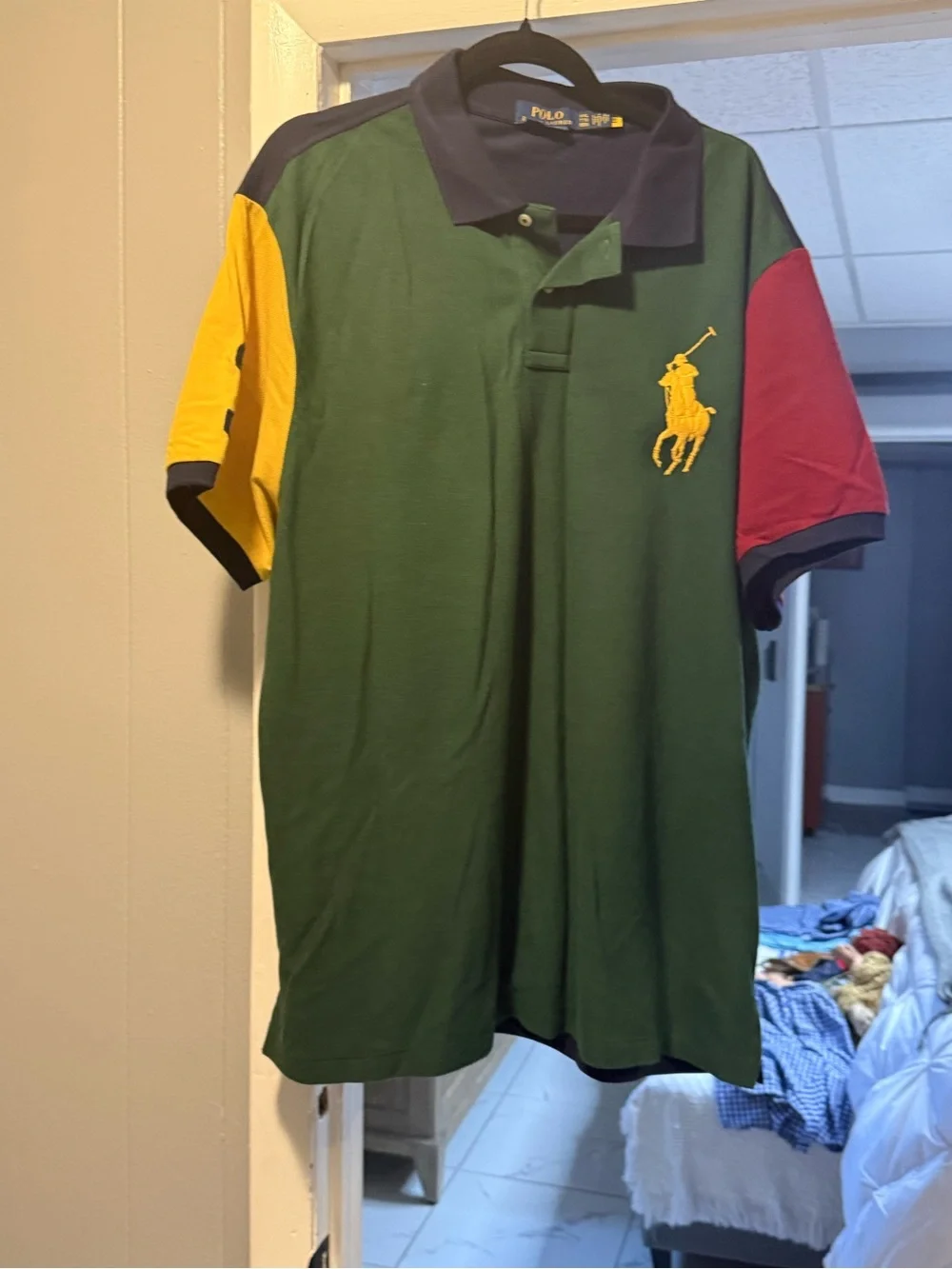 Polo by Ralph Lauren Green Colorblock Polo with Yellow & Red Accents